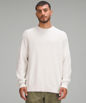 Beige White Men Lululemon Textured Knit Crewneck Hoodies & Sweatshirts | AU_LuLu56556