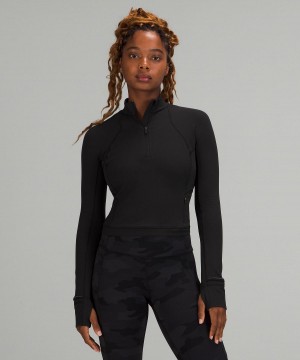 Black Women Lululemon It's Rulu Cropped Half Zip Hoodies & Sweatshirts | AU_LuLu89687