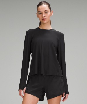 Black Women Lululemon Mesh Panelled Running Long Sleeve Shirts | AU_LuLu10641