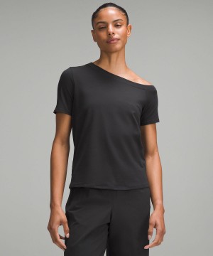 Black Women Lululemon Off-The-Shoulder Cotton T-Shirt Shirts | AU_LuLu45279