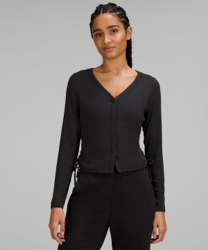 Black Women Lululemon Side-Cinch Ribbed Cardigan Long Sleeve Shirts | AU_LuLu50766