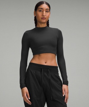 Black Women Lululemon Wundermost Ultra-Soft Nulu Mockneck Super-Cropped Long Sleeve Shirts | AU_LuLu30357