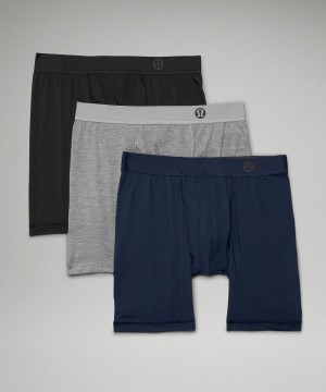 Black / Grey / Navy Men Lululemon Always In Motion Long Boxer with Fly 7" Underwear | AU_LuLu34623