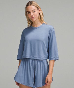 Blue Women Lululemon Modal Relaxed-Fit Cropped Short-Sleeve Shirts | AU_LuLu79877