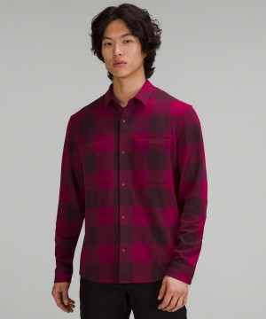 Burgundy Men Lululemon Soft Knit Overshirt Button Down Shirts | AU_LuLu50363