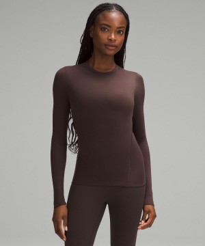 Coffee Women Lululemon Wundermost Ultra-Soft Nulu Crewneck Long Sleeve Shirts | AU_LuLu15083