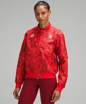 Dark Red Women Lululemon Team Canada Women's Vented Jacquard Bomber Coats & Jackets | AU_LuLu22648