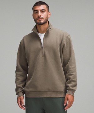 Khaki Men Lululemon Steady State Half Zip Hoodies & Sweatshirts | AU_LuLu31546