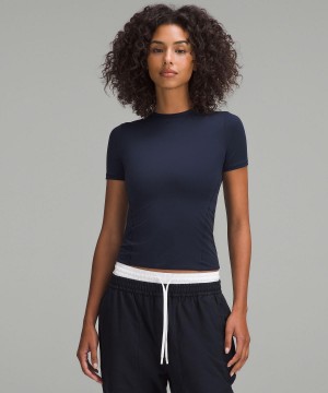 Navy Women Lululemon Wundermost Ultra-Soft Nulu Hip-Length Crew Short-Sleeve T Shirts | AU_LuLu55683