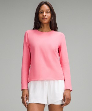 Pink Women Lululemon Organic Cotton Crewneck Long-Sleeve T Shirts | AU_LuLu70318