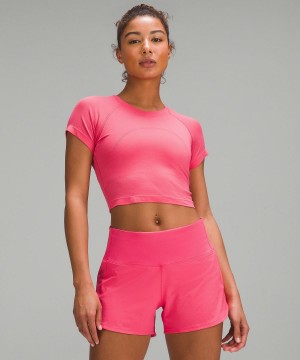 Pink Women Lululemon Swiftly Tech Cropped Short-Sleeve 2.0 T Shirts | AU_LuLu73619