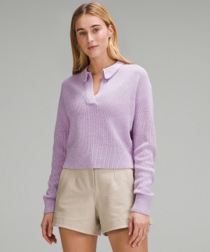 Purple Women Lululemon Collared Merino Wool-Blend Sweater Hoodies & Sweatshirts | AU_LuLu74158