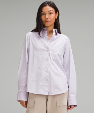 Purple Women Lululemon Relaxed-Fit Cotton-Blend Poplin Button-Down Long Sleeve Shirts | AU_LuLu83751