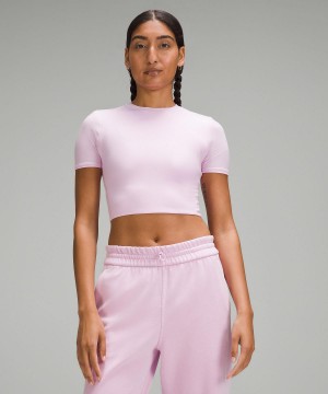 Purple Women Lululemon Wundermost Ultra-Soft Nulu Crewneck Cropped T-Shirt Shirts | AU_LuLu51169