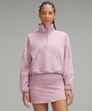 Rose Pink Women Lululemon Brushed Softstreme Half Zip Hoodies & Sweatshirts | AU_LuLu62678