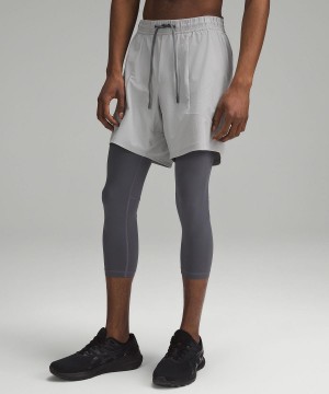 Silver Men Lululemon License to Train 2-in-1 Tight 21" Pants | AU_LuLu67710