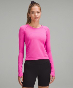 Stripes Pink Women Lululemon Swiftly Tech Long-Sleeve 2.0 T Shirts | AU_LuLu81474