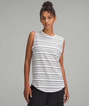 Stripes White Black Women Lululemon Brunswick Muscle Tank Top | AU_LuLu48318