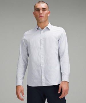 Stripes White Blue Beige Men Lululemon New Venture Classic-Fit Long Sleeve Shirts | AU_LuLu71181