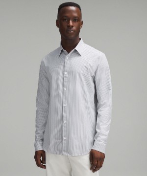 Stripes White Grey Olive Men Lululemon New Venture Slim-Fit Long-Sleeve Shirts | AU_LuLu88829