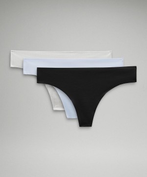 Stripes White / Black Women Lululemon InvisiWear Mid-Rise Thong Underwear | AU_LuLu35939