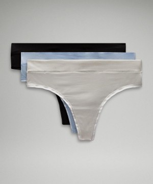 Stripes White / Black Women Lululemon UnderEase High-Rise Thong Underwear | AU_LuLu88043