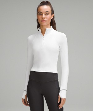 White Women Lululemon It's Rulu Ribbed Cropped Half Zip Hoodies & Sweatshirts | AU_LuLu97886