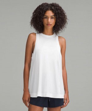 White Women Lululemon Long Cotton Crewneck Tank Top | AU_LuLu34461