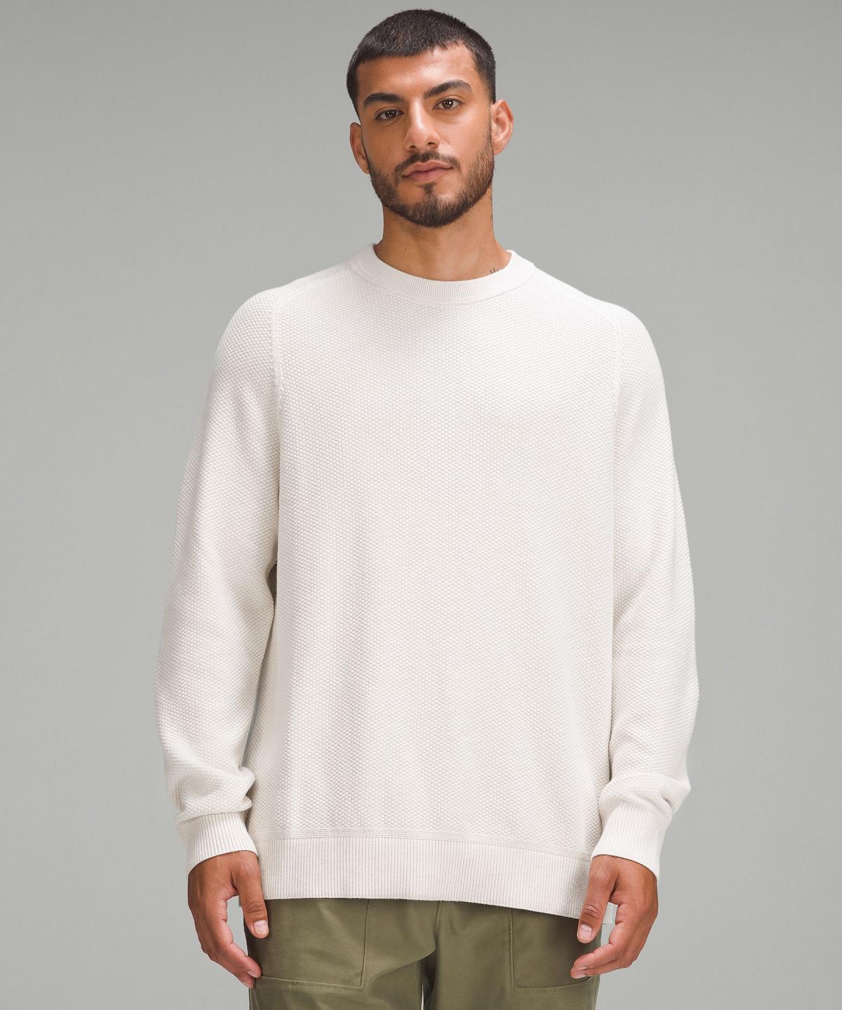 Beige White Men Lululemon Textured Knit Crewneck Hoodies & Sweatshirts | AU_LuLu56556