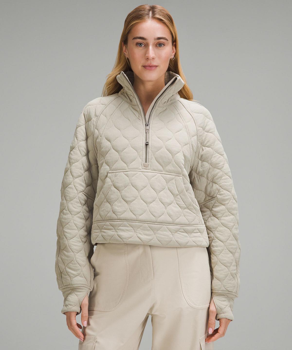 Beige Women Lululemon Scuba Oversized Quilted Half Zip Hoodies & Sweatshirts | AU_LuLu98323