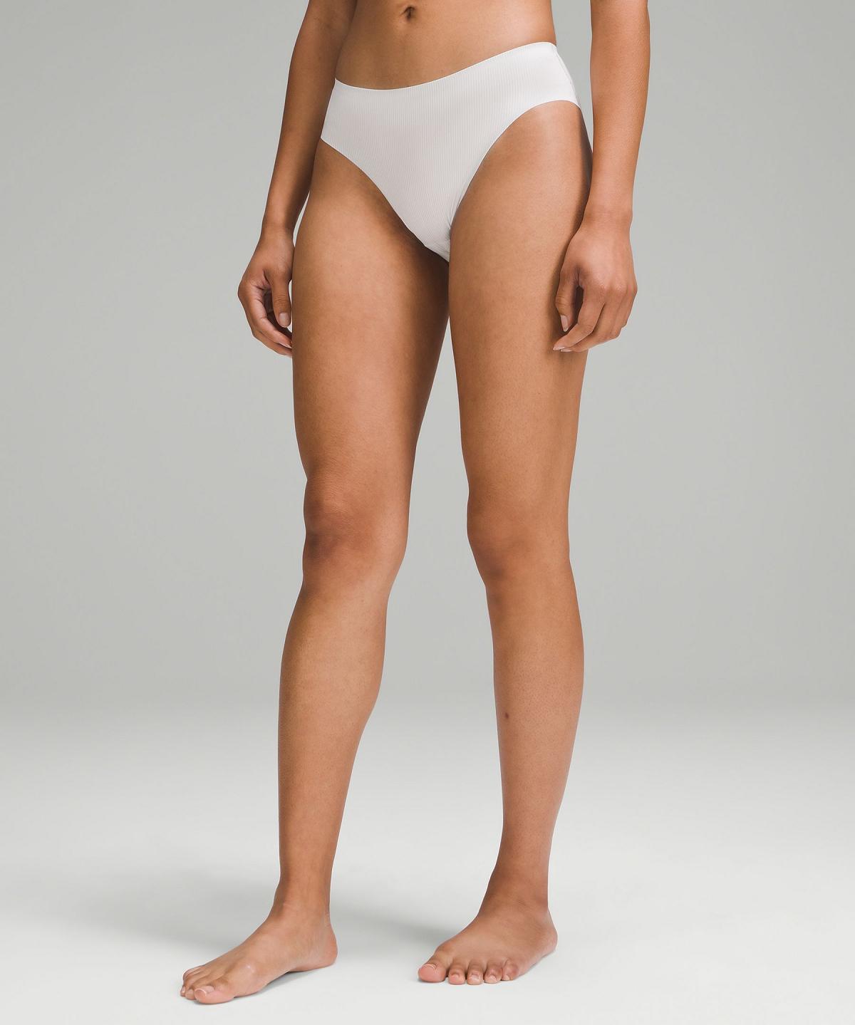 Beige / Stripes White / Black Women Lululemon InvisiWear Mid-Rise Bikini Underwear | AU_LuLu42905