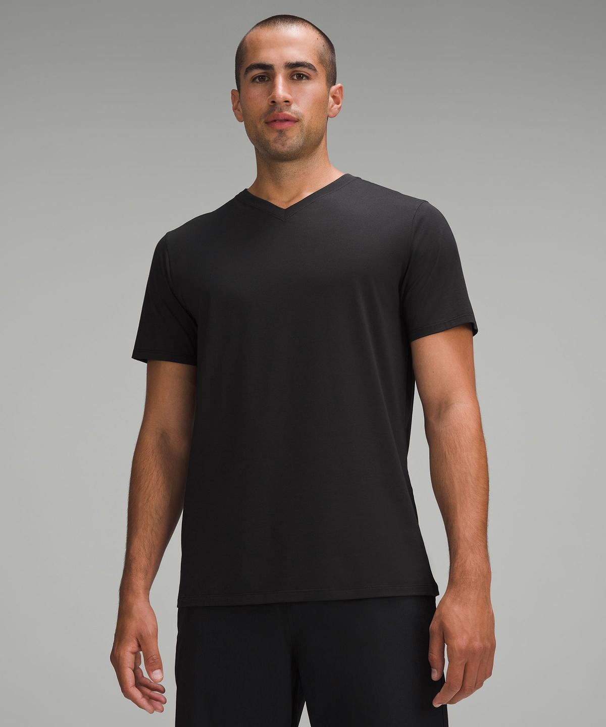 Black Men Lululemon Fundamental V-Neck T-Shirt Shirts | AU_LuLu31891