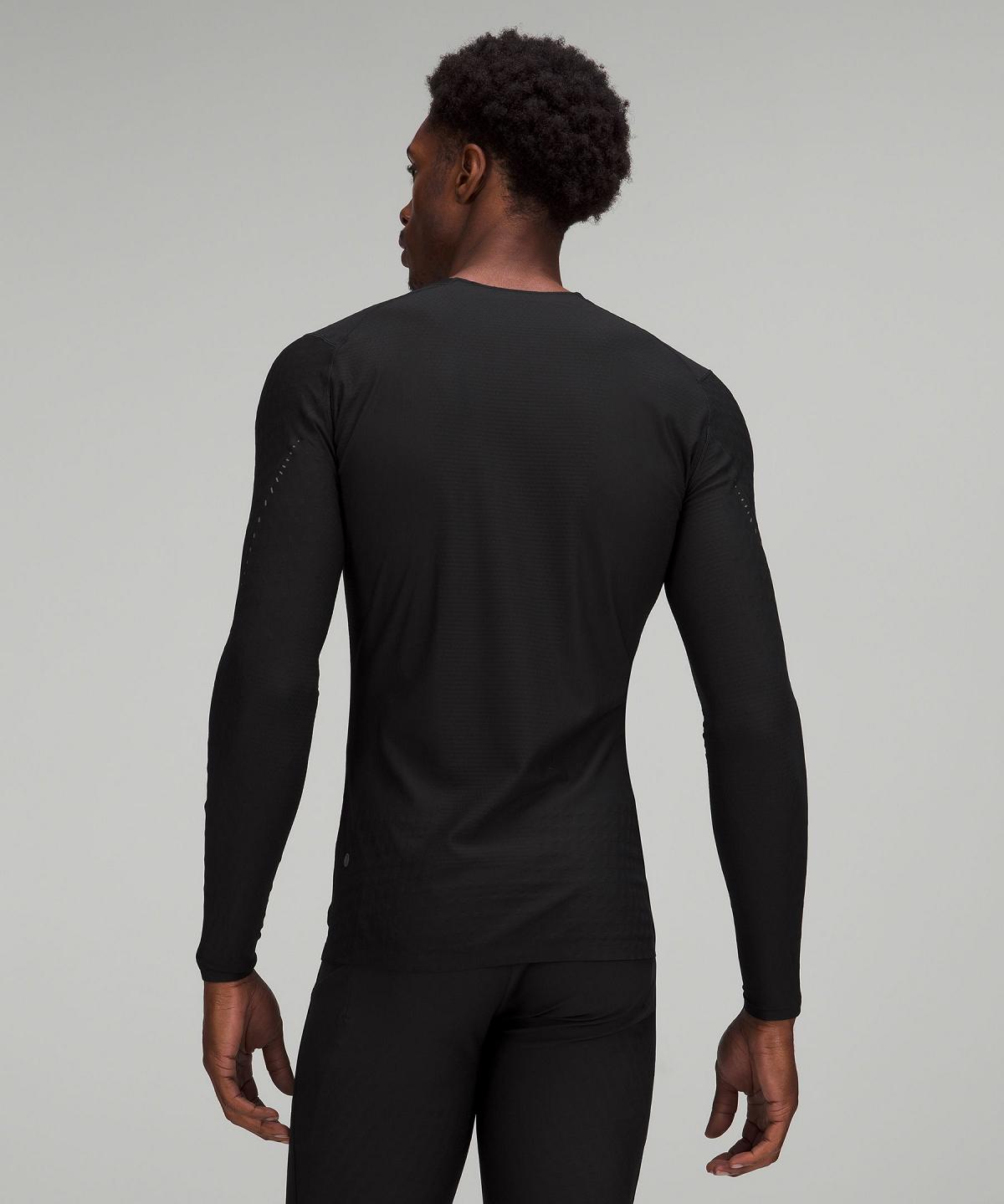 Black Men Lululemon SenseKnit Running Long Sleeve Shirts | AU_LuLu70634