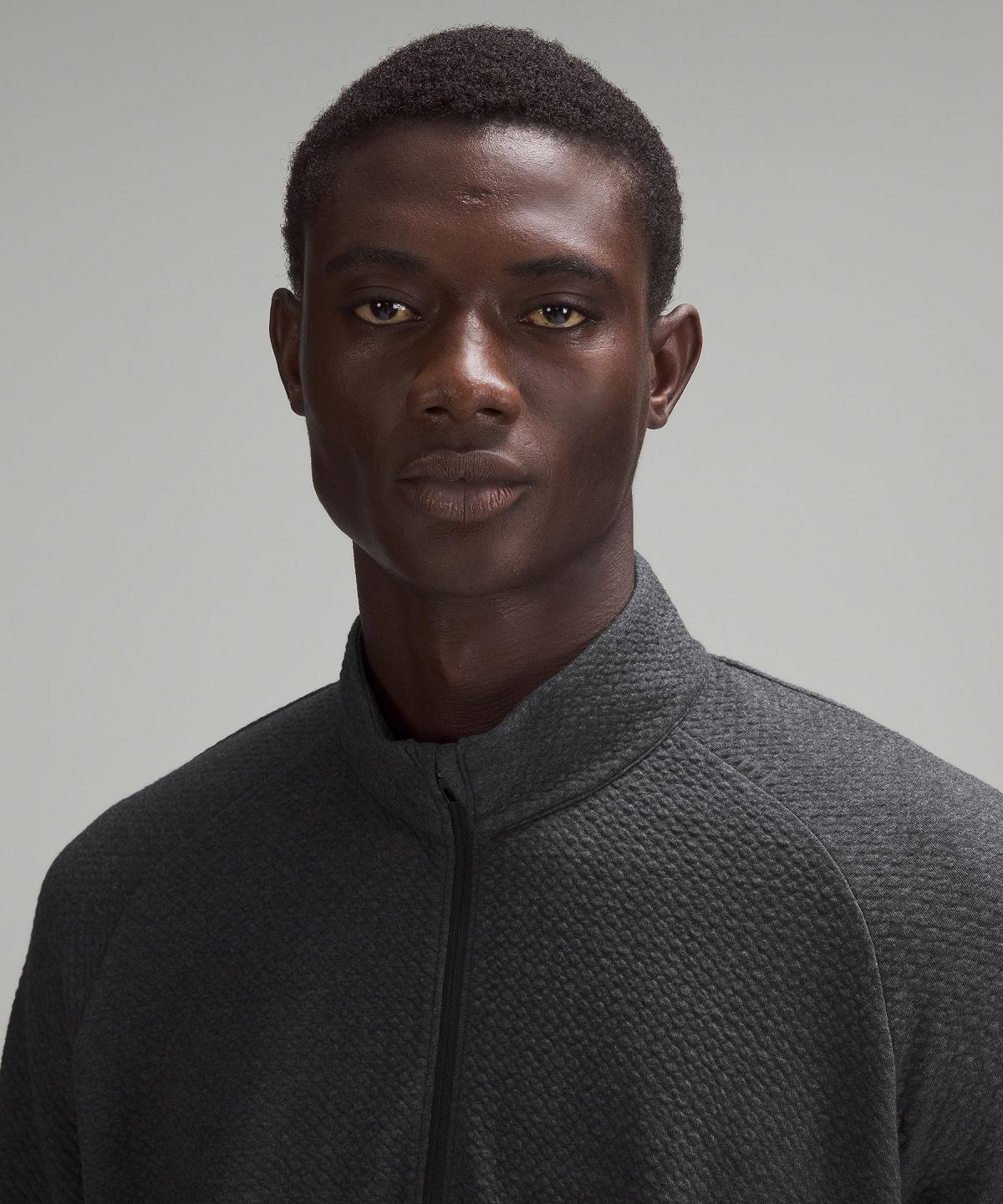 Black Men Lululemon Textured Double-Knit Cotton Half Zip Hoodies & Sweatshirts | AU_LuLu92875