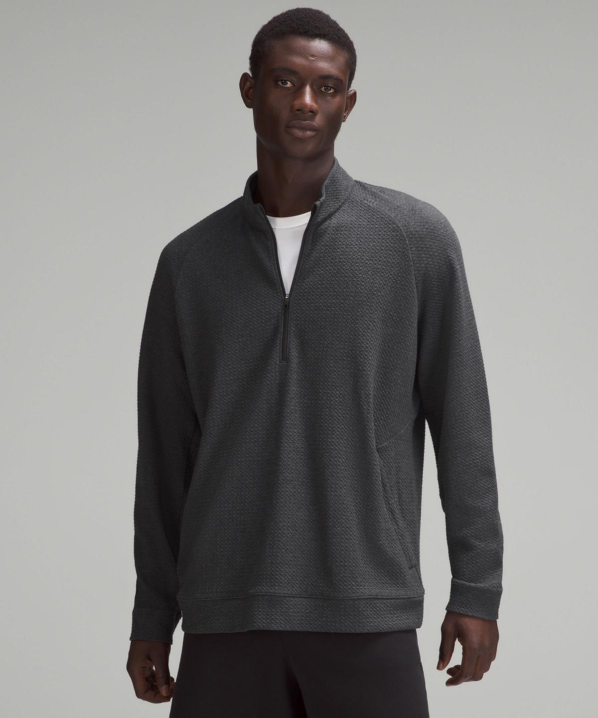 Black Men Lululemon Textured Double-Knit Cotton Half Zip Hoodies & Sweatshirts | AU_LuLu92875