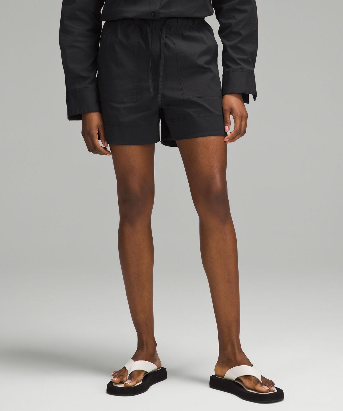 Black Women Lululemon Cotton-Blend Poplin High-Rise 4" Shorts | AU_LuLu19731