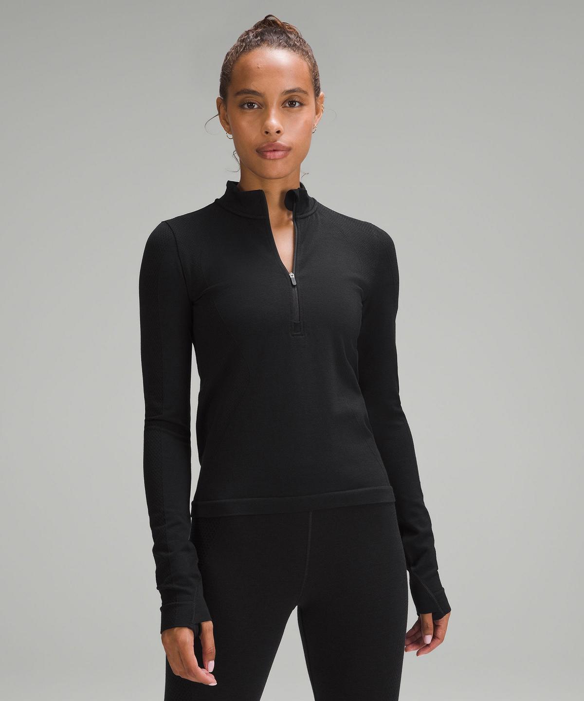 Black Women Lululemon Merino Wool-Blend Base Layer Half Zip Hoodies & Sweatshirts | AU_LuLu82093