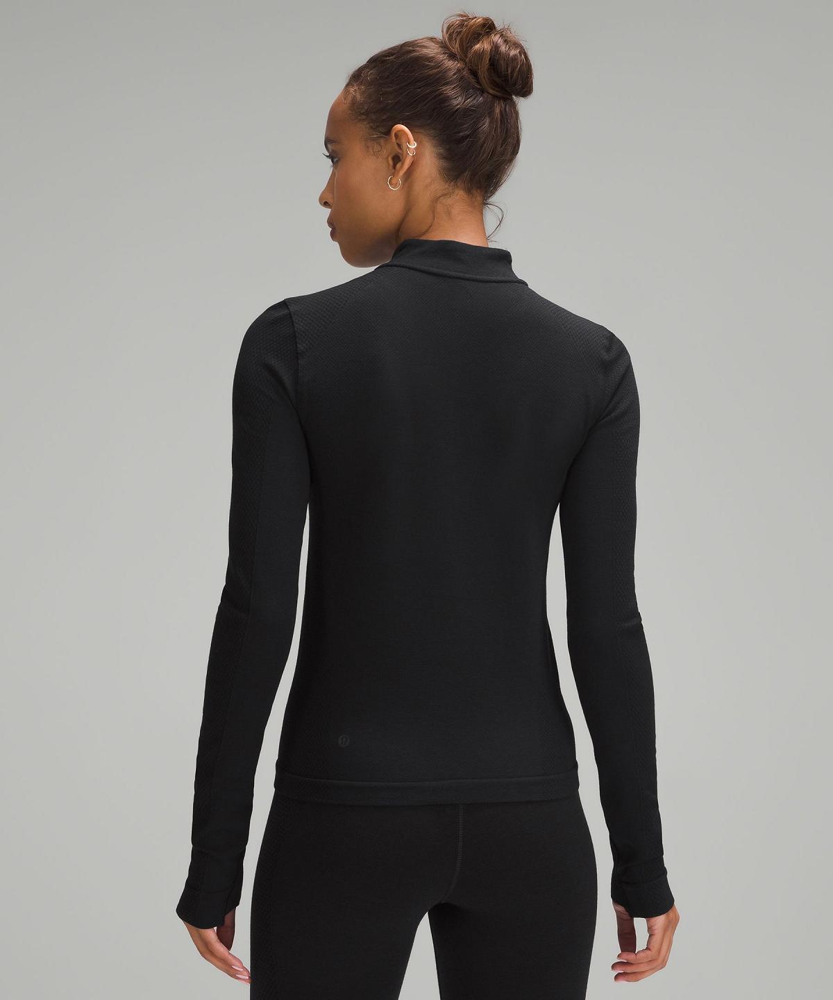 Black Women Lululemon Merino Wool-Blend Base Layer Half Zip Long Sleeve Shirts | AU_LuLu38501