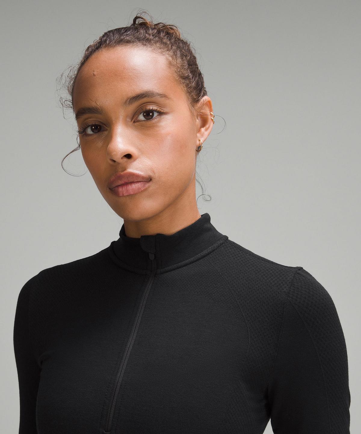 Black Women Lululemon Merino Wool-Blend Base Layer Half Zip Long Sleeve Shirts | AU_LuLu38501