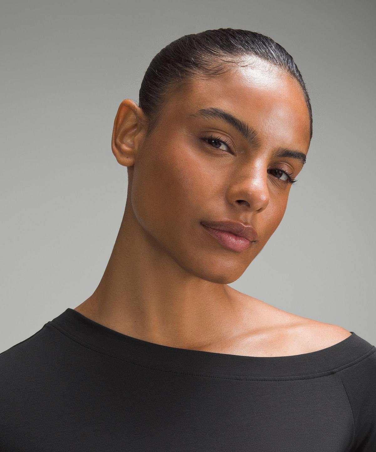 Black Women Lululemon Off-The-Shoulder Cotton T-Shirt Shirts | AU_LuLu45279