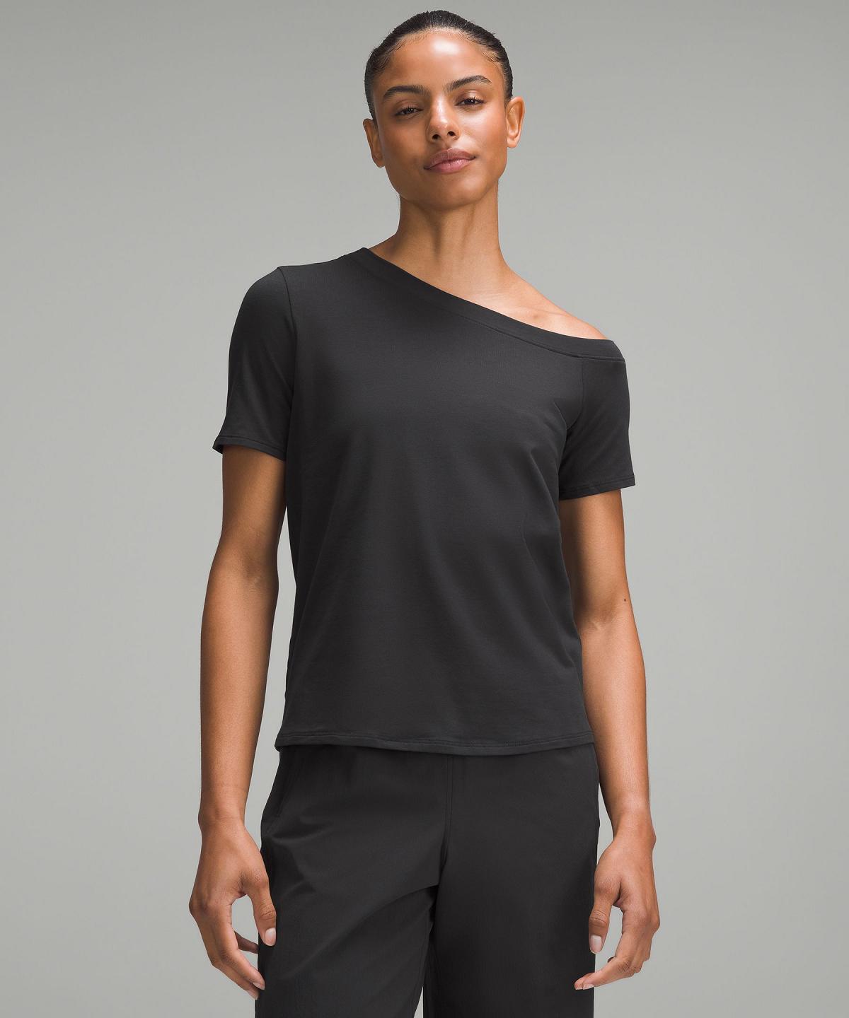 Black Women Lululemon Off-The-Shoulder Cotton T Shirts | AU_LuLu59364