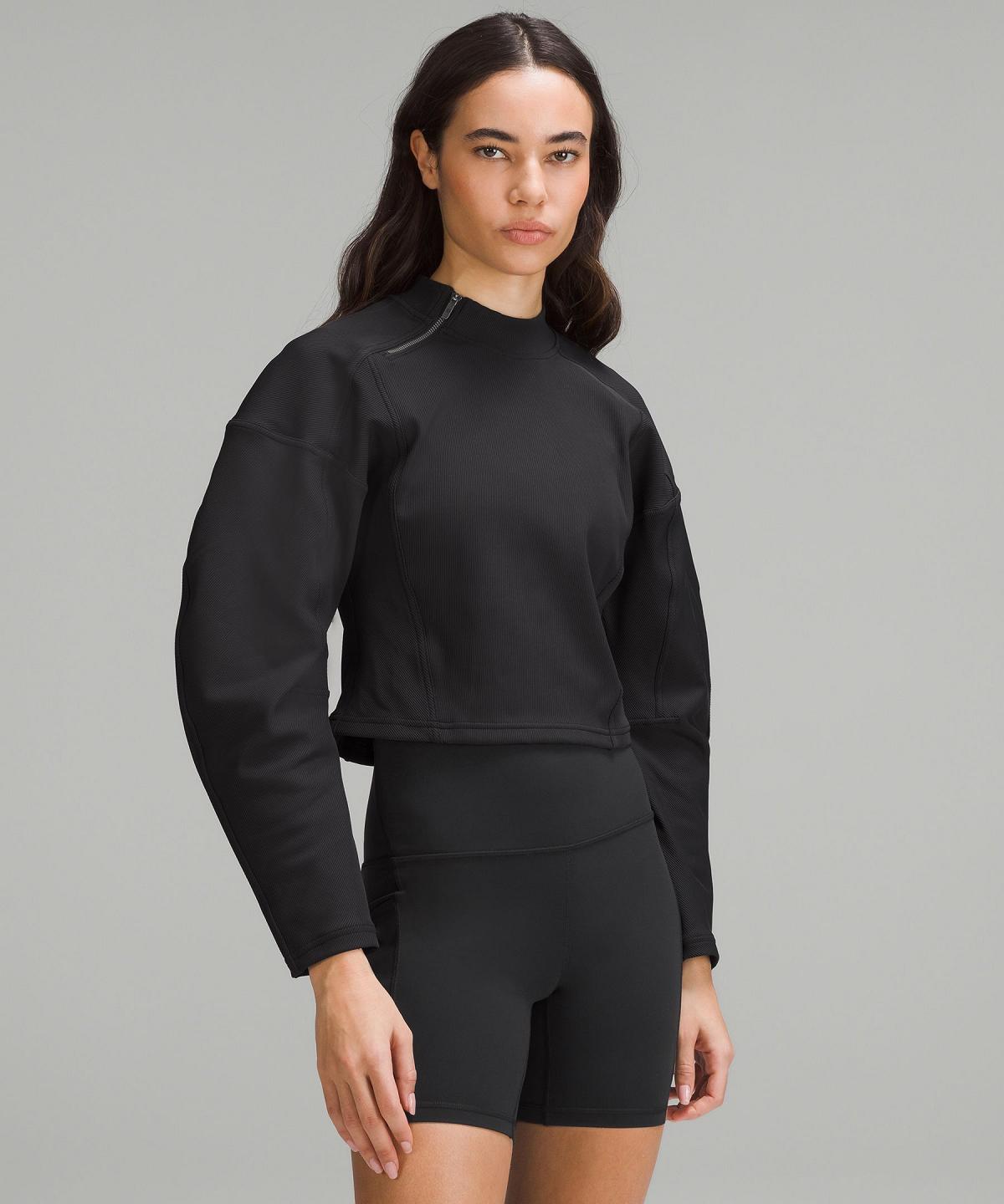 Black Women Lululemon Ribbed Luxtreme Wide-Sleeve Pullover Long Sleeve Shirts | AU_LuLu32536