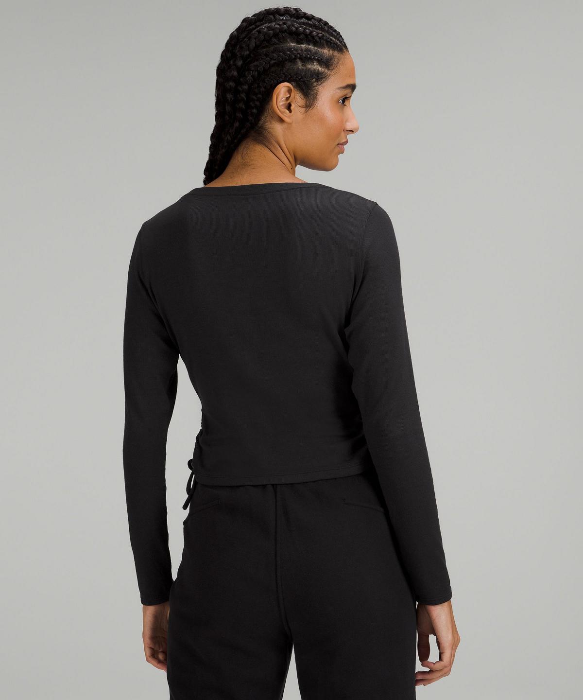 Black Women Lululemon Side-Cinch Ribbed Cardigan Long Sleeve Shirts | AU_LuLu50766