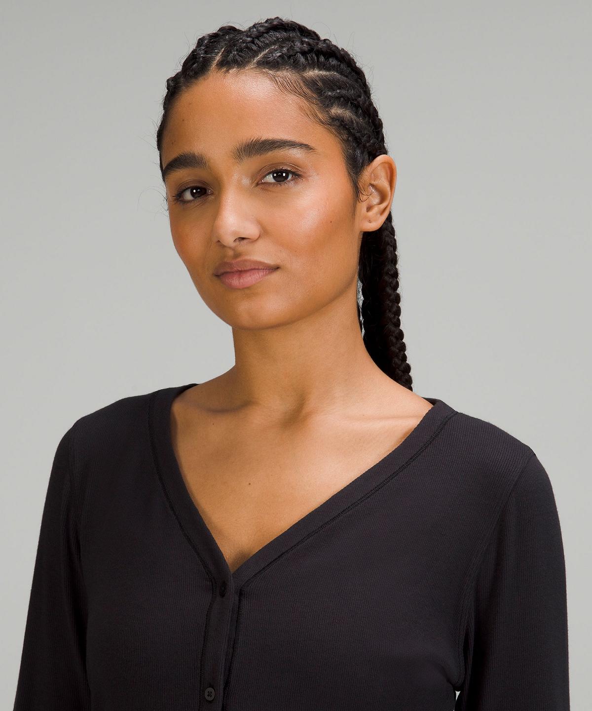 Black Women Lululemon Side-Cinch Ribbed Cardigan Long Sleeve Shirts | AU_LuLu50766