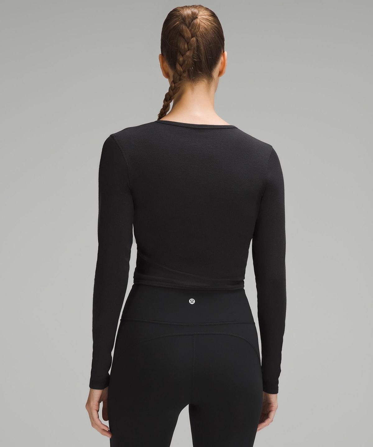 Black Women Lululemon Wrap-Front Ribbed Long-Sleeve Top Long Sleeve Shirts | AU_LuLu83371