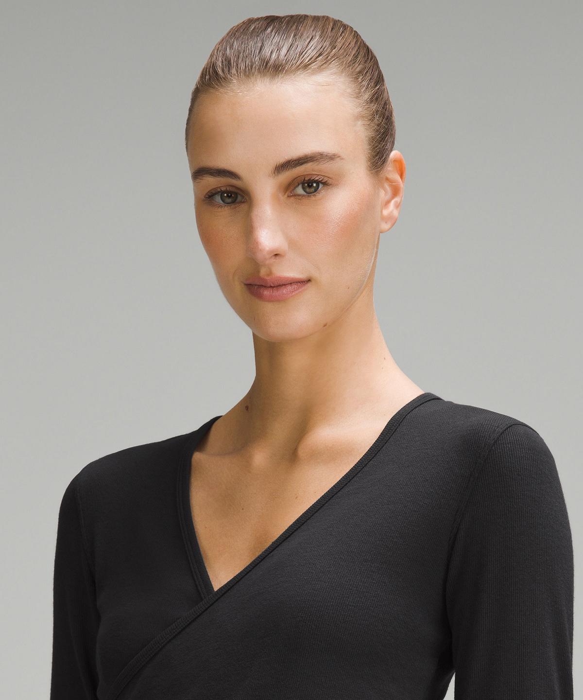 Black Women Lululemon Wrap-Front Ribbed Long-Sleeve Top Long Sleeve Shirts | AU_LuLu83371