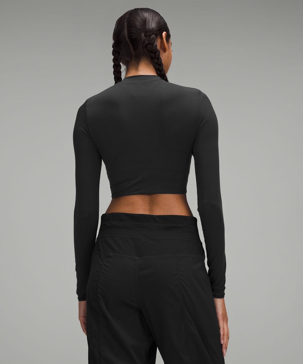 Black Women Lululemon Wundermost Ultra-Soft Nulu Mockneck Super-Cropped Long Sleeve Shirts | AU_LuLu30357