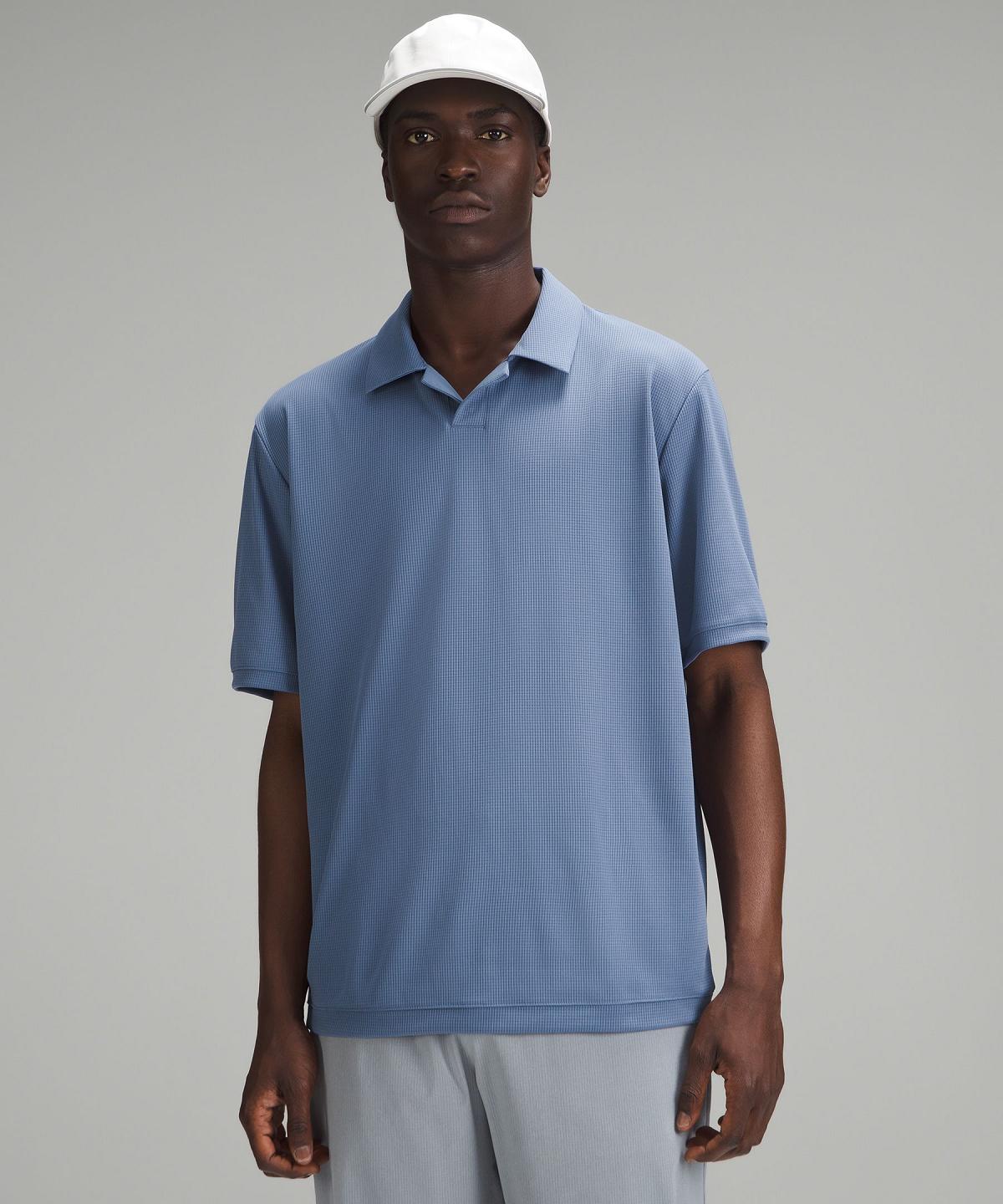 Blue Men Lululemon Textured Mesh Short-Sleeve Polo Shirts | AU_LuLu40912