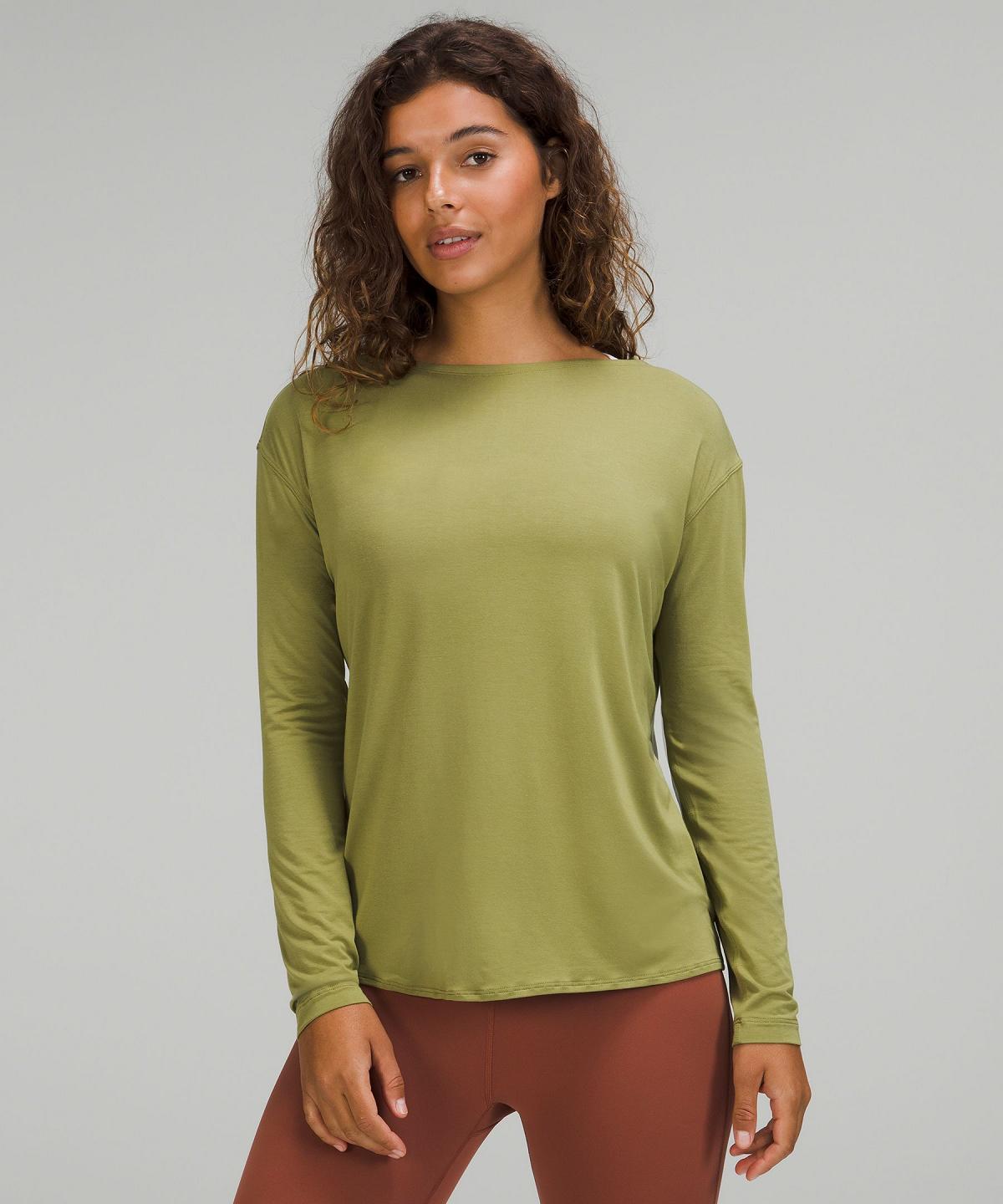 Brown Green Women Lululemon Modal-Blend Open-Back Long Sleeve Shirts | AU_LuLu23085