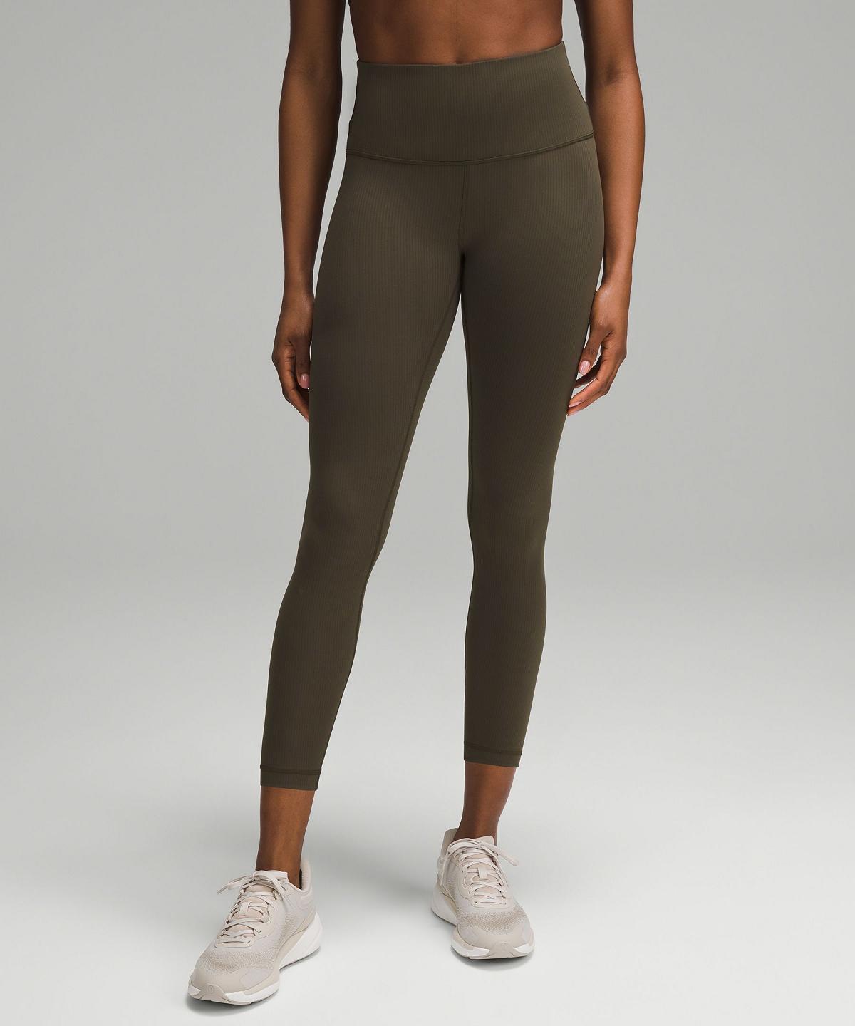 Dark Olive Women Lululemon Wunder Train High-Rise Ribbed Tight 25" Leggings | AU_LuLu58794